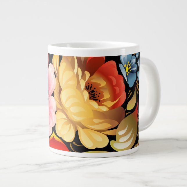 Fine Flower Cool Cute Girly Retro Floral Giant Coffee Mug (Front Right)