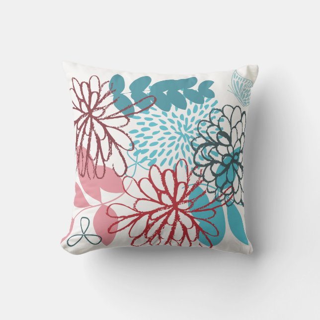 Fine Flower Cool Cute Girly Retro Floral Throw Pillow (Front)