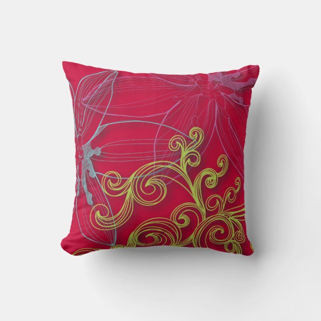 Fine Flower Cool Cute Girly Retro Floral Throw Pillow (Front)