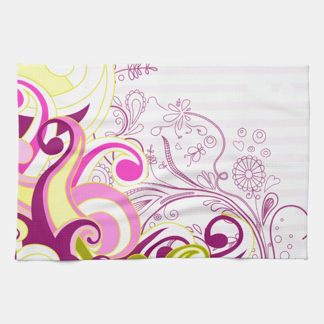 Fine Flower Cool Cute Girly Retro Floral Towel (Horizontal)