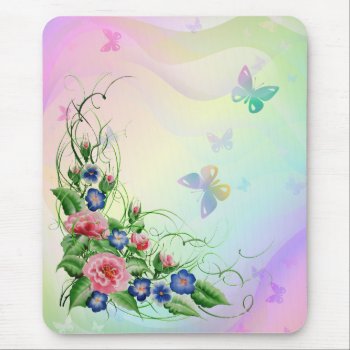 Fine Flowers And Butterflies Mouse Pad by Stangrit at Zazzle