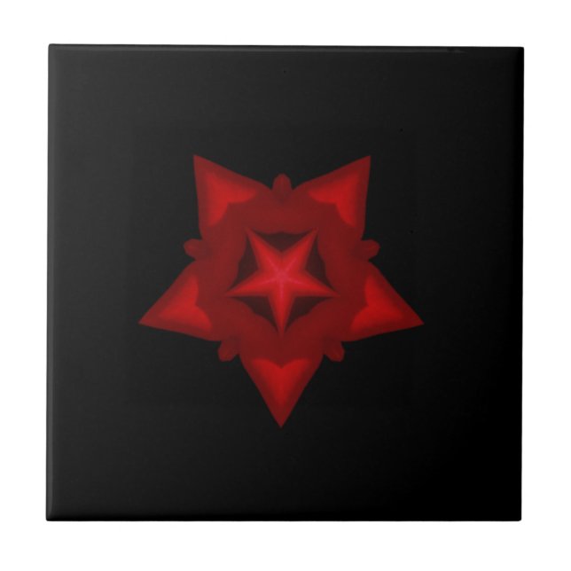 Fine geometric art blood red star black ceramic tile (Front)