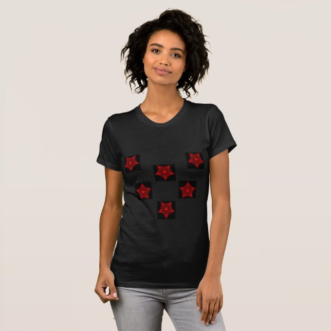 Fine geometric art blood red star heart black  T-Shirt (Front Full)