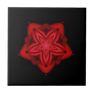 Fine geometric art bright red star flower black ceramic tile