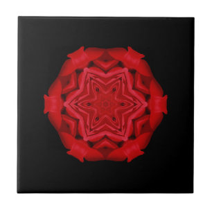Fine geometric art scarlet red star flower black ceramic tile