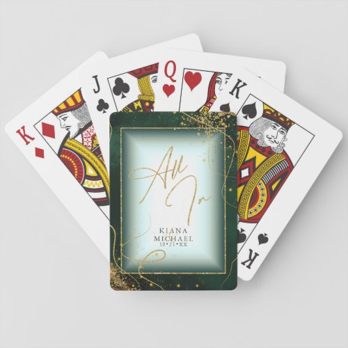 Fine Gold Lines Abstract Wedding All In Grn ID867 Poker Cards