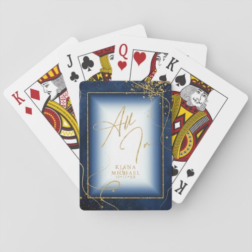 Fine Gold Lines Abstract Wedding All In Navy ID867 Playing Cards