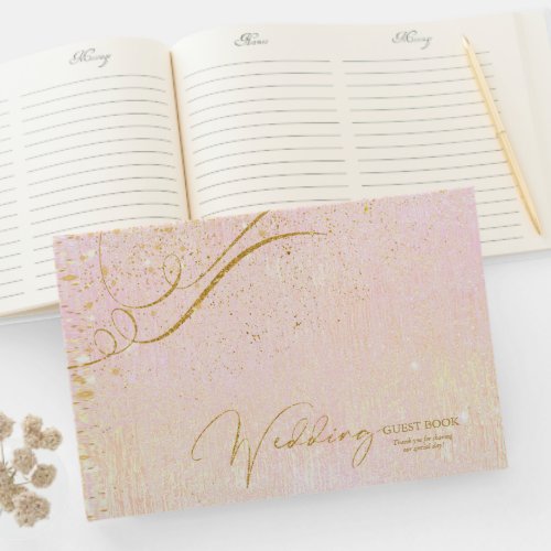 Fine Gold Lines Abstract Wedding Blush ID867 Guest Book