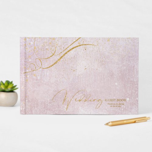 Fine Gold Lines Abstract Wedding Mauve ID867 Guest Book