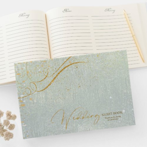 Fine Gold Lines Abstract Wedding Sage ID867 Guest Book