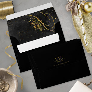 Fine Gold Lines Abstract Wedding V1 Black ID867 Envelope