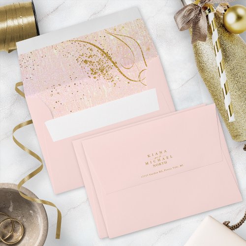 Fine Gold Lines Abstract Wedding V1 Blush ID867 Envelope