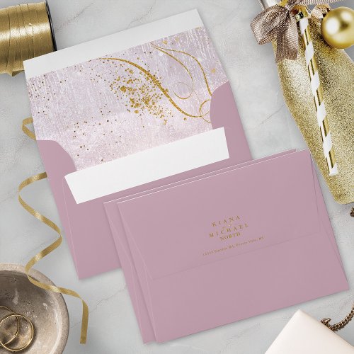 Fine Gold Lines Abstract Wedding V1 Mauve ID867 Envelope
