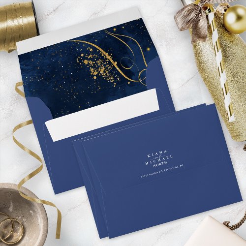 Fine Gold Lines Abstract Wedding V1 Navy ID867 Envelope