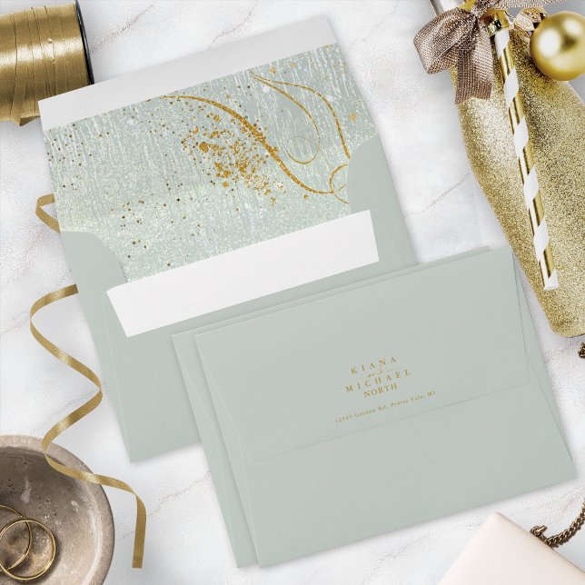 Fine Gold Lines Abstract Wedding V1 Sage ID867 Envelope (Interior/Back In Situ)