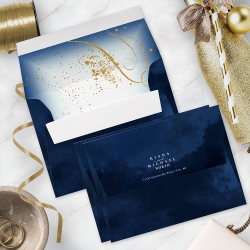 Fine Gold Lines Abstract Wedding V2 Navy ID867 Envelope