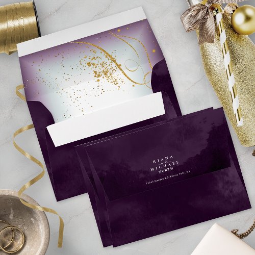 Fine Gold Lines Abstract Wedding V2 Plum ID867 Envelope