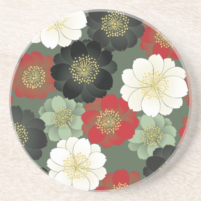 Fine Japanese Cute Cool Girly Retro Floral Drink Coaster (Front)