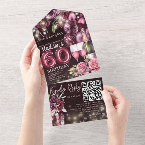 Fine Like Wine 60th Birthday Rsvp QR Code All In One Invitation