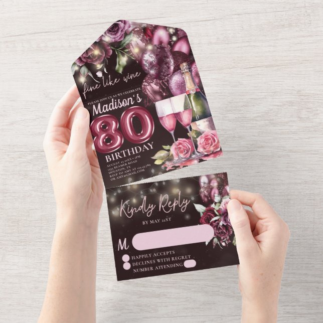 Fine Like Wine Luxury 80th Birthday Rsvp All In One Invitation (Tearaway)
