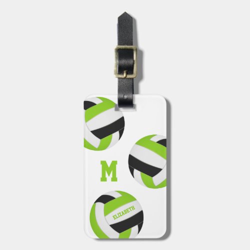 fine lime green black volleyball travel team luggage tag