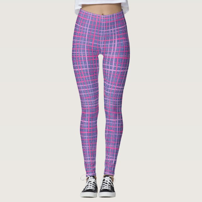 Fine lines Checkered pattern C09.pink on LBlue Leggings (Front)