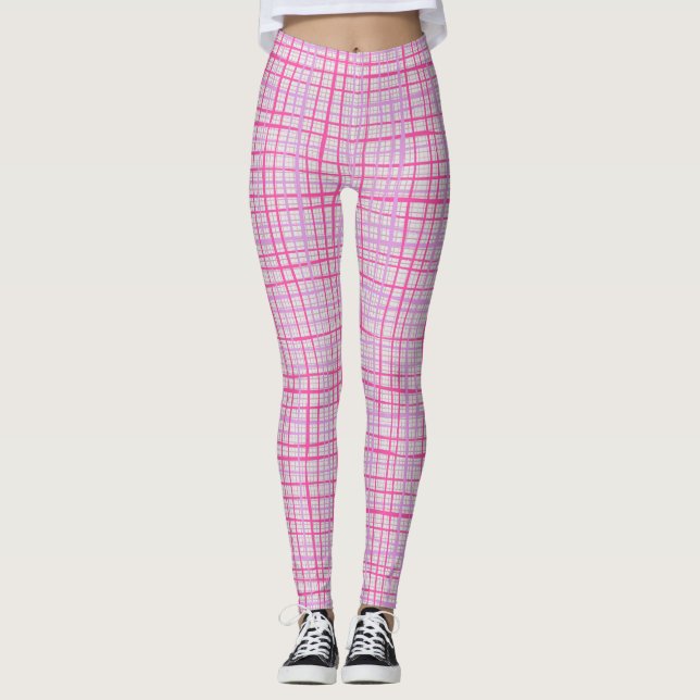Fine lines Checkered pattern C09.pink on offwhite Leggings (Front)