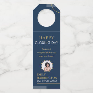 Fine Lines Closing Day Real Estate Agent Navy Bottle Hanger Tag