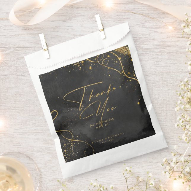 Fine Lines Gold Abstract Wedding Black ID867 Favor Bag (Clipped)