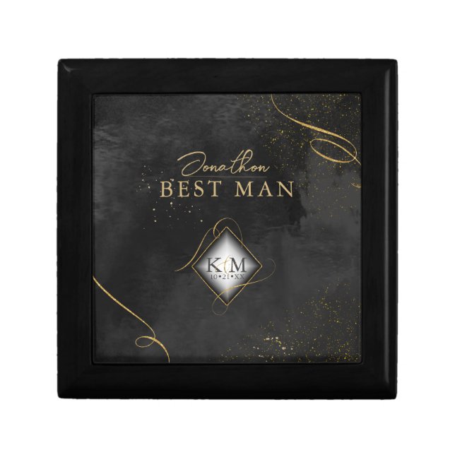 Fine Lines Gold Abstract Wedding Black ID867  Gift Box (Front)