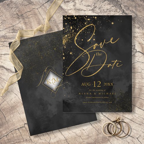 Fine Lines Gold Abstract Wedding Black ID867 Save The Date
