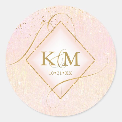 Fine Lines Gold Abstract Wedding Blush ID867 Classic Round Sticker