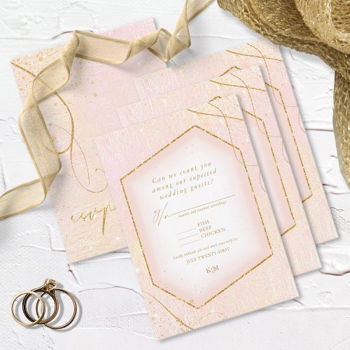 Fine Lines Gold Abstract Wedding Blush ID867 RSVP Card