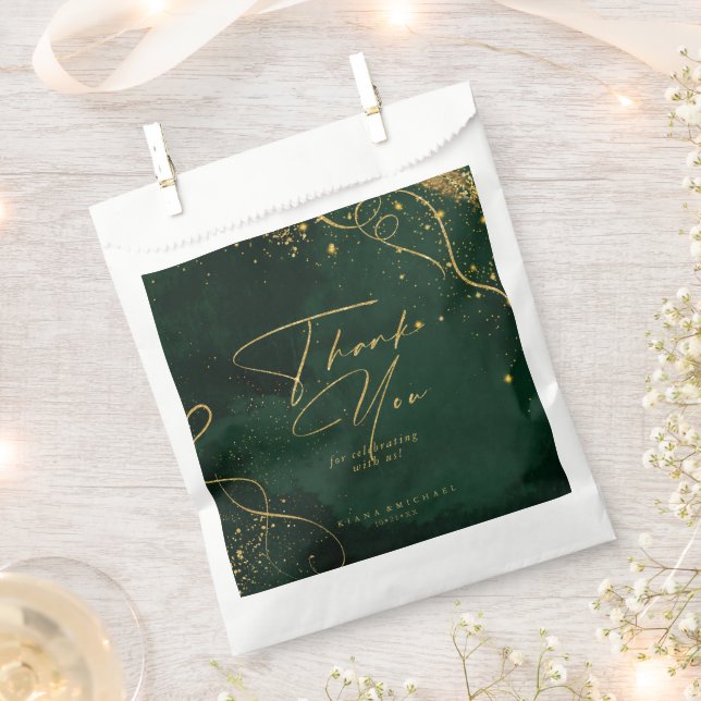 Fine Lines Gold Abstract Wedding Emerald ID867 Favor Bag (Clipped)