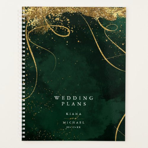 Fine Lines Gold Abstract Wedding Emerald ID867 Planner