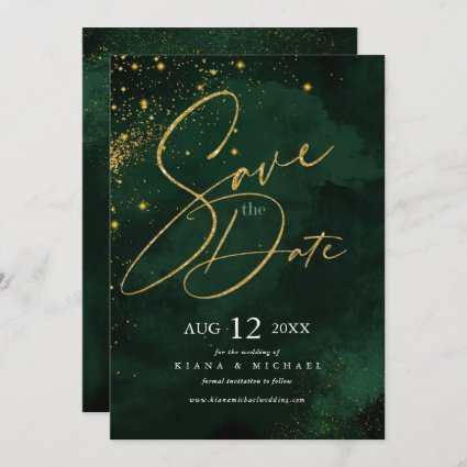 Fine Lines Gold Abstract Wedding Emerald ID867 Save The Date