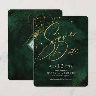 Fine Lines Gold Abstract Wedding Emerald ID867 Save The Date