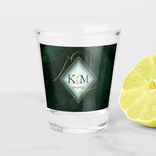 Fine Lines Gold Abstract Wedding Emerald ID867 Shot Glass