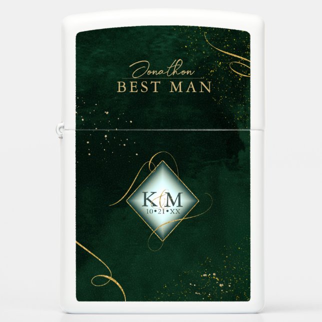 Fine Lines Gold Abstract Wedding Green ID867 Zippo Lighter (Front)