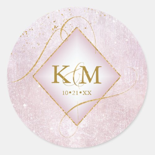 Fine Lines Gold Abstract Wedding Mauve ID867 Classic Round Sticker
