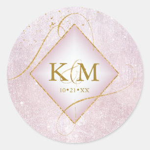 Fine Lines Gold Abstract Wedding Mauve ID867 Classic Round Sticker