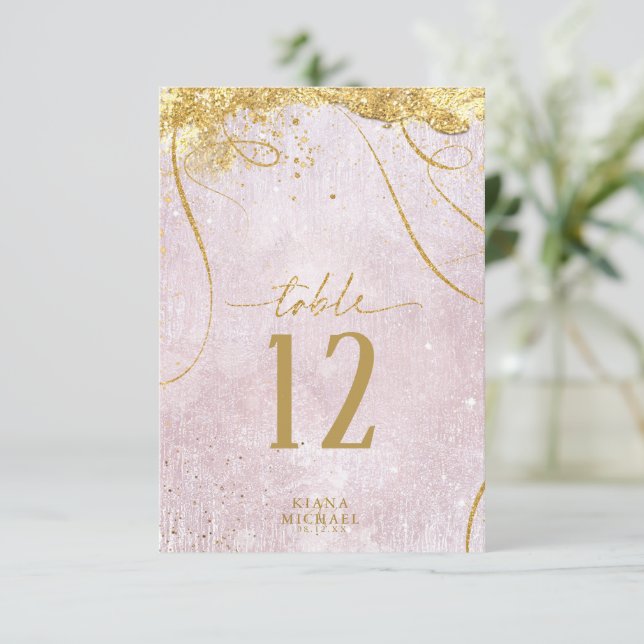 Fine Lines Gold Abstract Wedding Mauve ID867 Invitation (Standing Front)