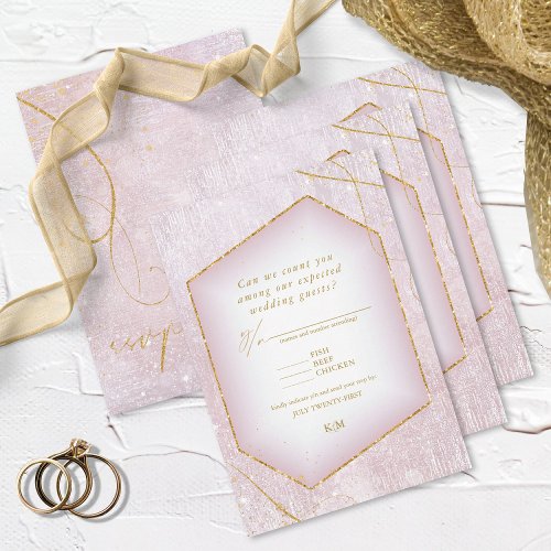 Fine Lines Gold Abstract Wedding Mauve ID867 RSVP Card