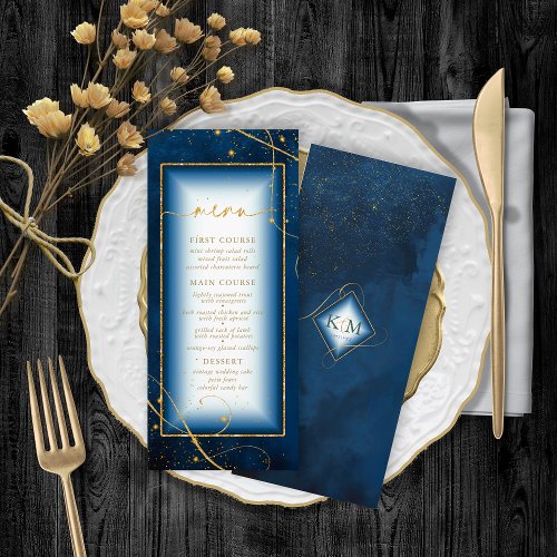 Fine Lines Gold Abstract Wedding Menu 2 Navy ID867