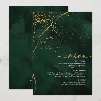 Fine Lines Gold Abstract Wedding Menu V1 Grn ID867