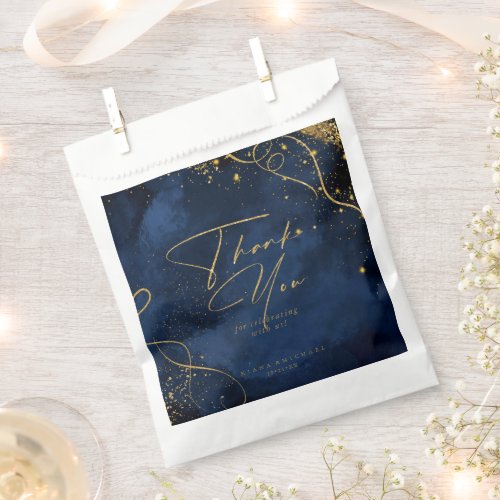 Fine Lines Gold Abstract Wedding Navy Blue ID867 Favor Bag