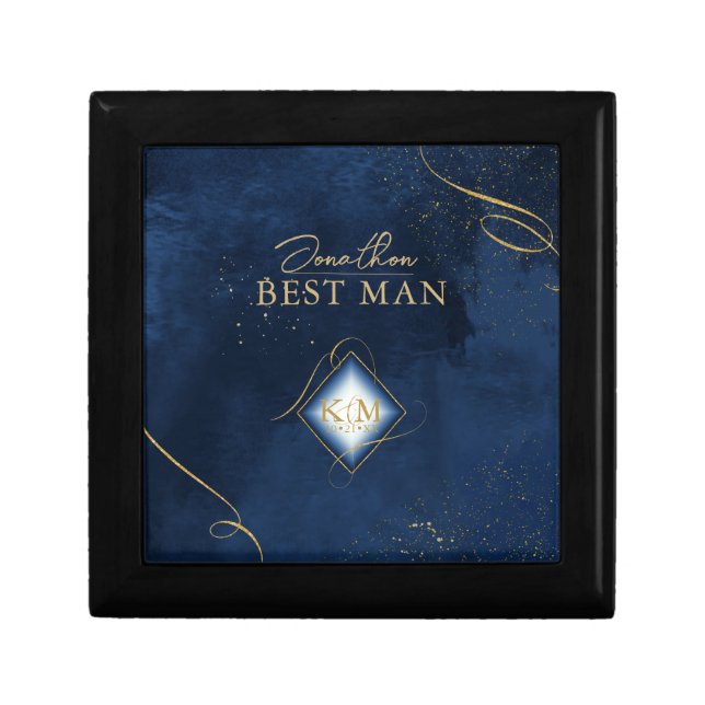 Fine Lines Gold Abstract Wedding Navy Blue ID867 Gift Box (Front)