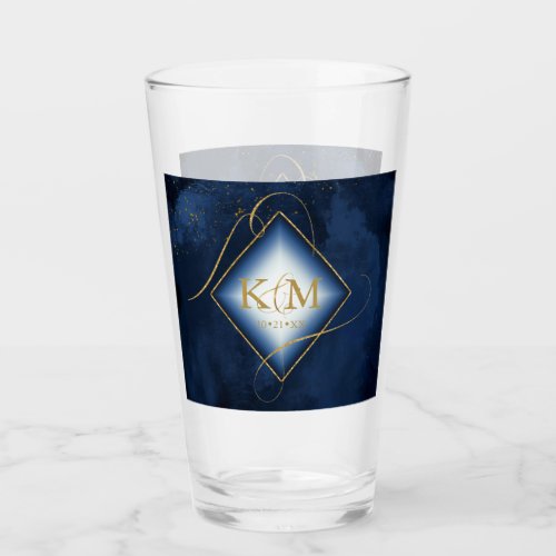 Fine Lines Gold Abstract Wedding Navy Blue ID867 Glass