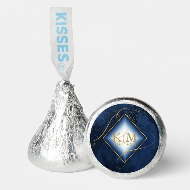 Fine Lines Gold Abstract Wedding Navy Blue ID867 Hershey®'s Kisses® (Front)