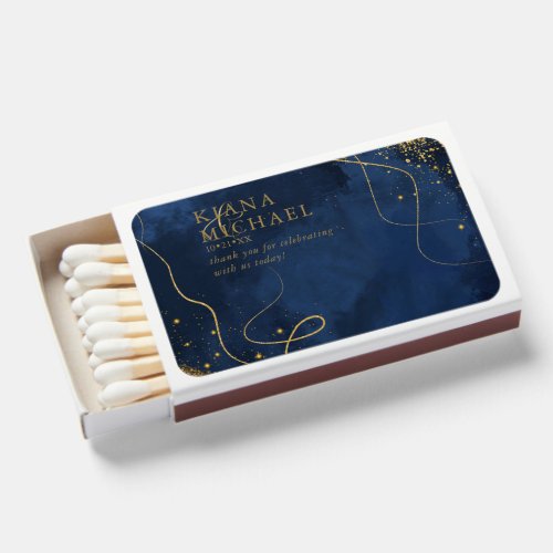 Fine Lines Gold Abstract Wedding Navy Blue ID867 Matchboxes